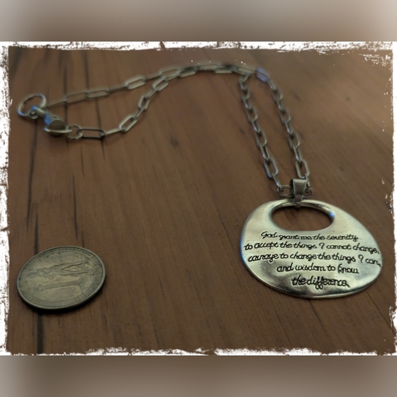 Big Serenity Prayer Charm on Paper Clip Chain Necklace Hook Clasp - Picture 5 of 8